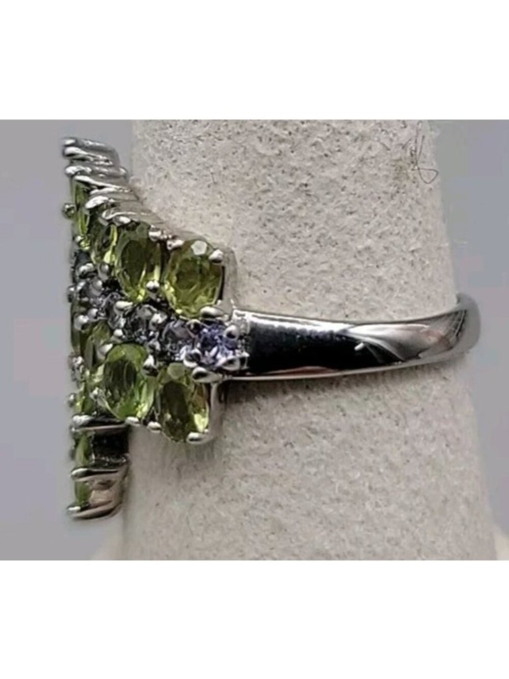 Sterling Silver 925 Peridot Tanzanite Bypass Cluster Ring 9 AS IS Missing Stone - Picture 7 of 14
